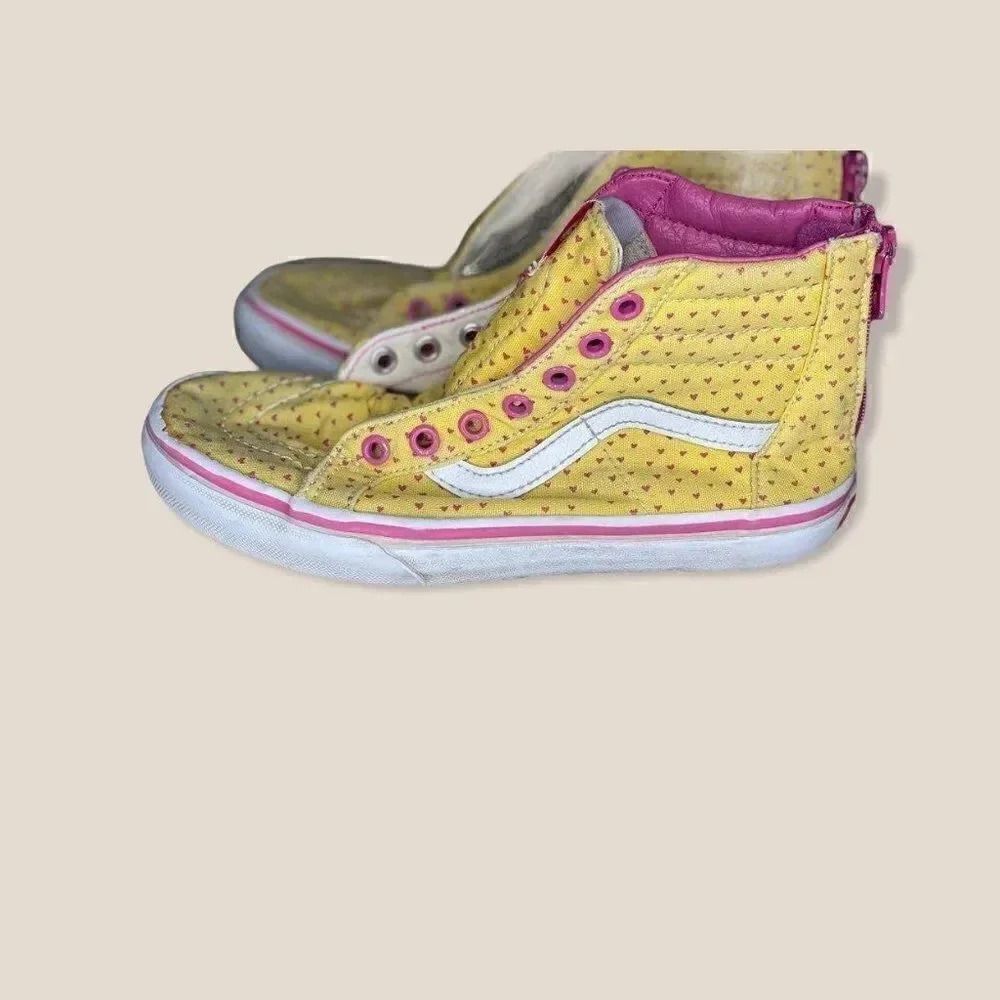 Vans yellow with pink hearts sz2